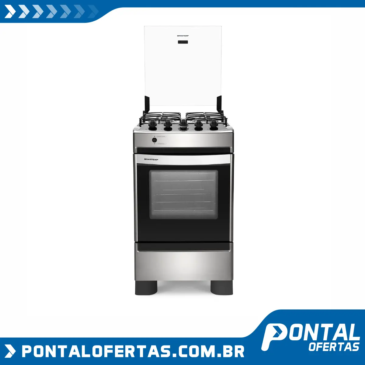 Fogão Brastemp 4 bocas cor Inox com botões removíveis e vidro panorâmico BIVOLT Fogão Brastemp 4 bocas cor Inox com botões removíveis e vidro panorâmico BIVOLT