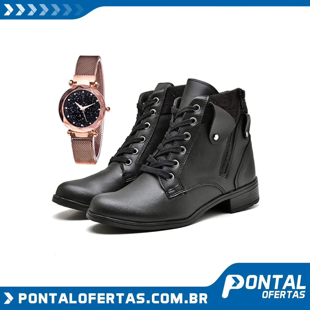 Bota Coturno Cano Curto Com Relógio Gold Feminino Bota Coturno Cano Curto Com Relógio Gold Feminino