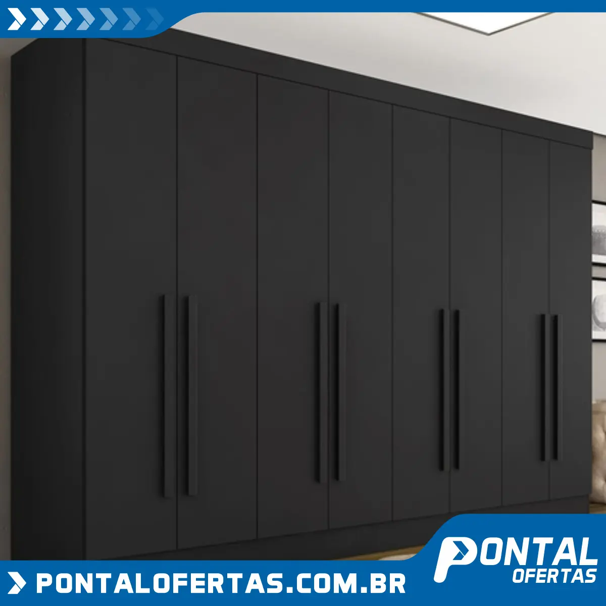 Guarda Roupa Casal Mayra 8 Portas Preto Fosco - Moveis Arapongas Guarda Roupa Casal Mayra 8 Portas Preto Fosco - Moveis Arapongas