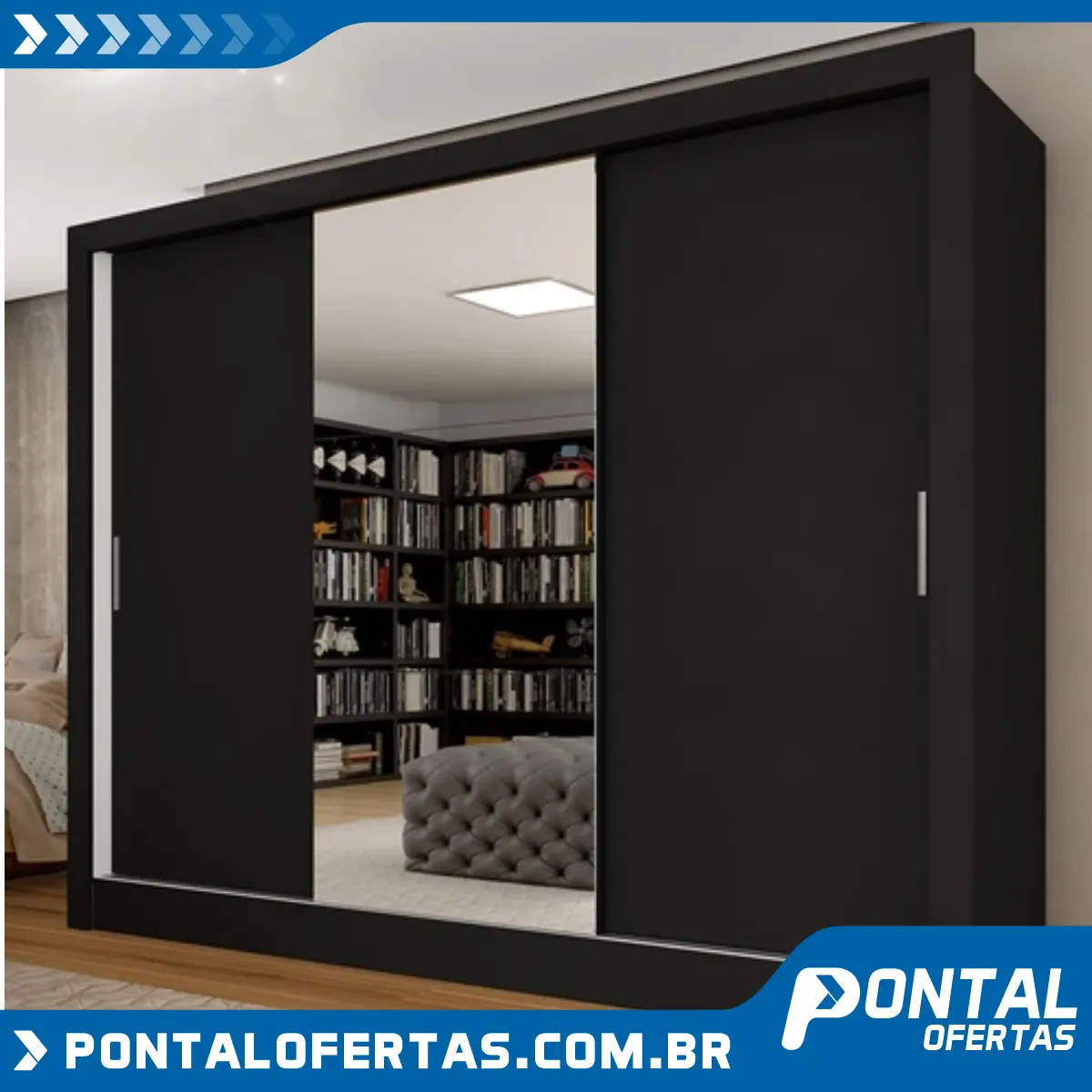 Guarda Roupa Casal Paloma 3 Pts Espelho Central Preto Fosco - M.a Guarda Roupa Casal Paloma 3 Pts Espelho Central Preto Fosco - M.a