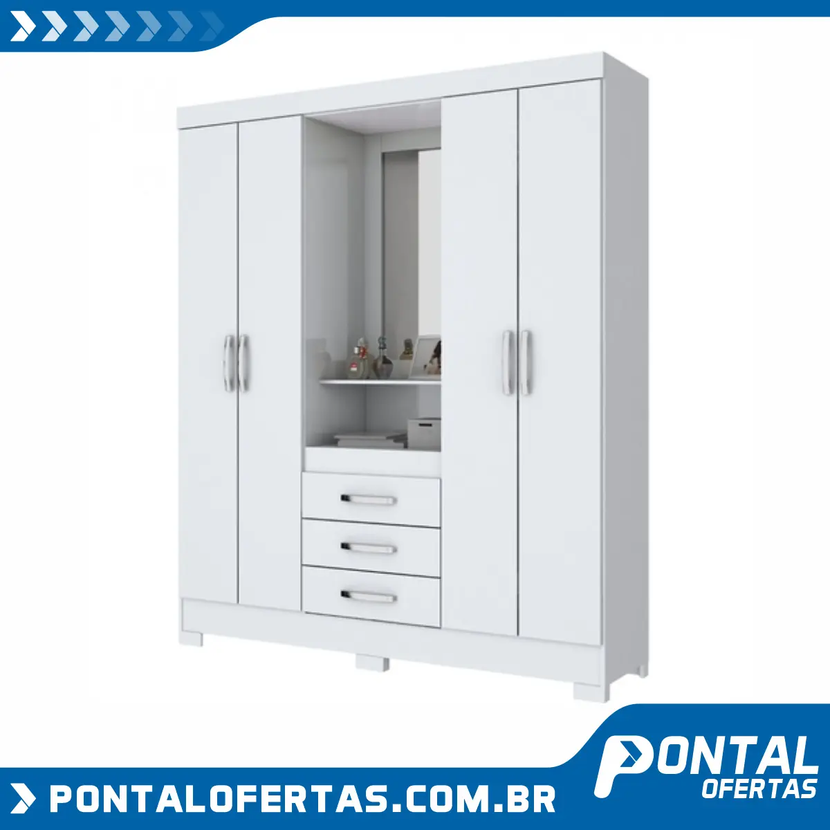 Guarda Roupa Solteiro com Espelho 4 Portas 3 Gavetas BHappy Espresso Móveis Branco/Branco Rosa Guarda Roupa Solteiro com Espelho 4 Portas 3 Gavetas BHappy Espresso Móveis Branco/Branco Rosa