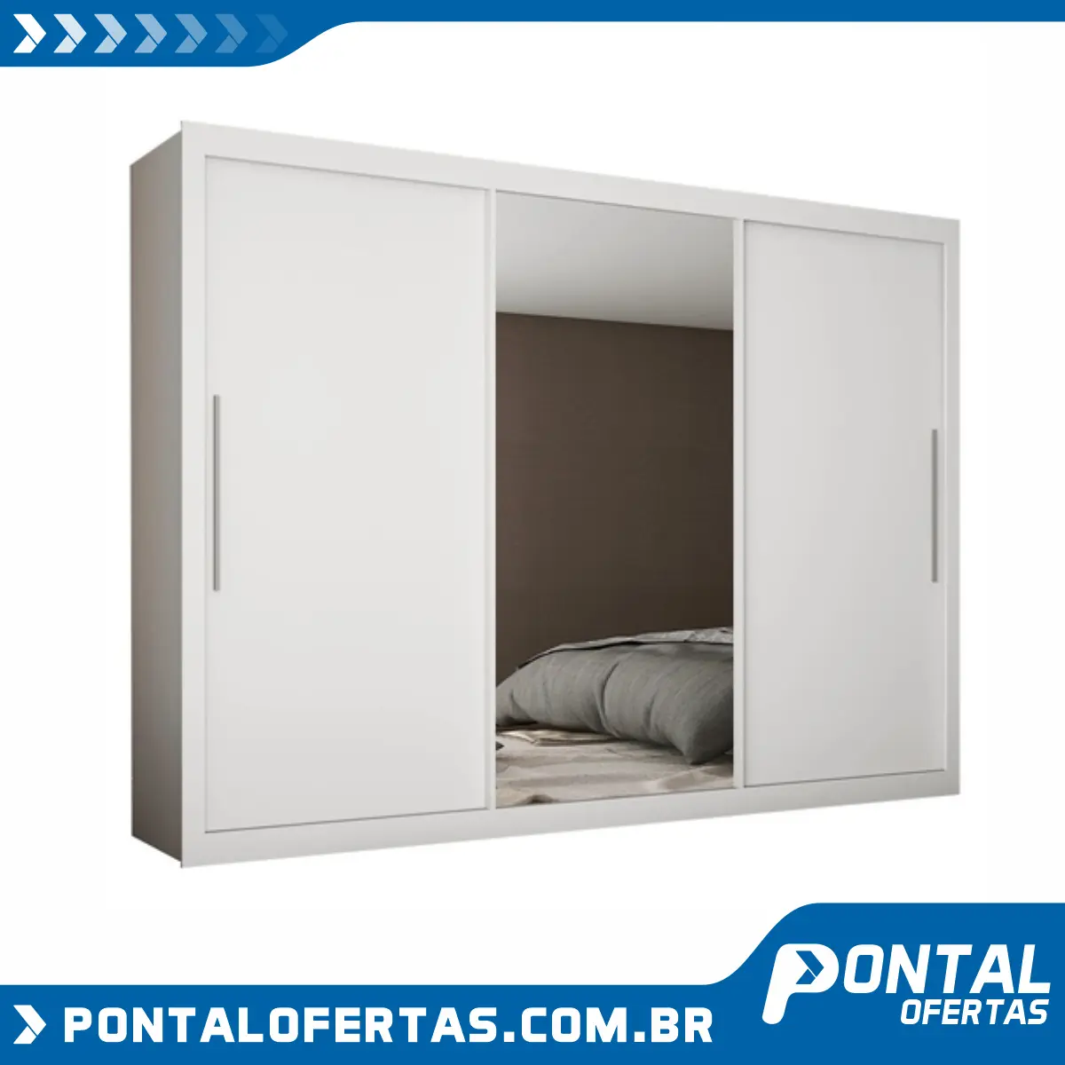 Guarda Roupas de Casal com Espelho Real Gelius Branco 3 Pts Correr Guarda Roupas de Casal com Espelho Real Gelius Branco 3 Pts Correr