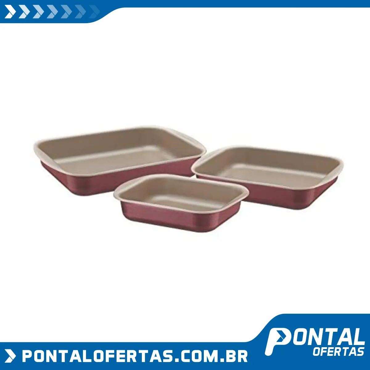 Jogo de Assadeiras de Alumínio com Revestimento Interno Antiaderente com 3 Peças Tramontina Brasil Vermelho Jogo de Assadeiras de Alumínio com Revestimento Interno Antiaderente com 3 Peças Tramontina Brasil Vermelho