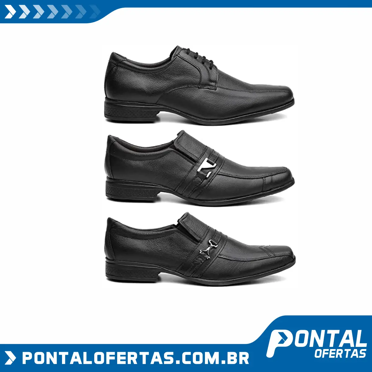 Kit 3 Pares Sapato Social Masculino Clássico Em Couro Kit 3 Pares Sapato Social Masculino Clássico Em Couro