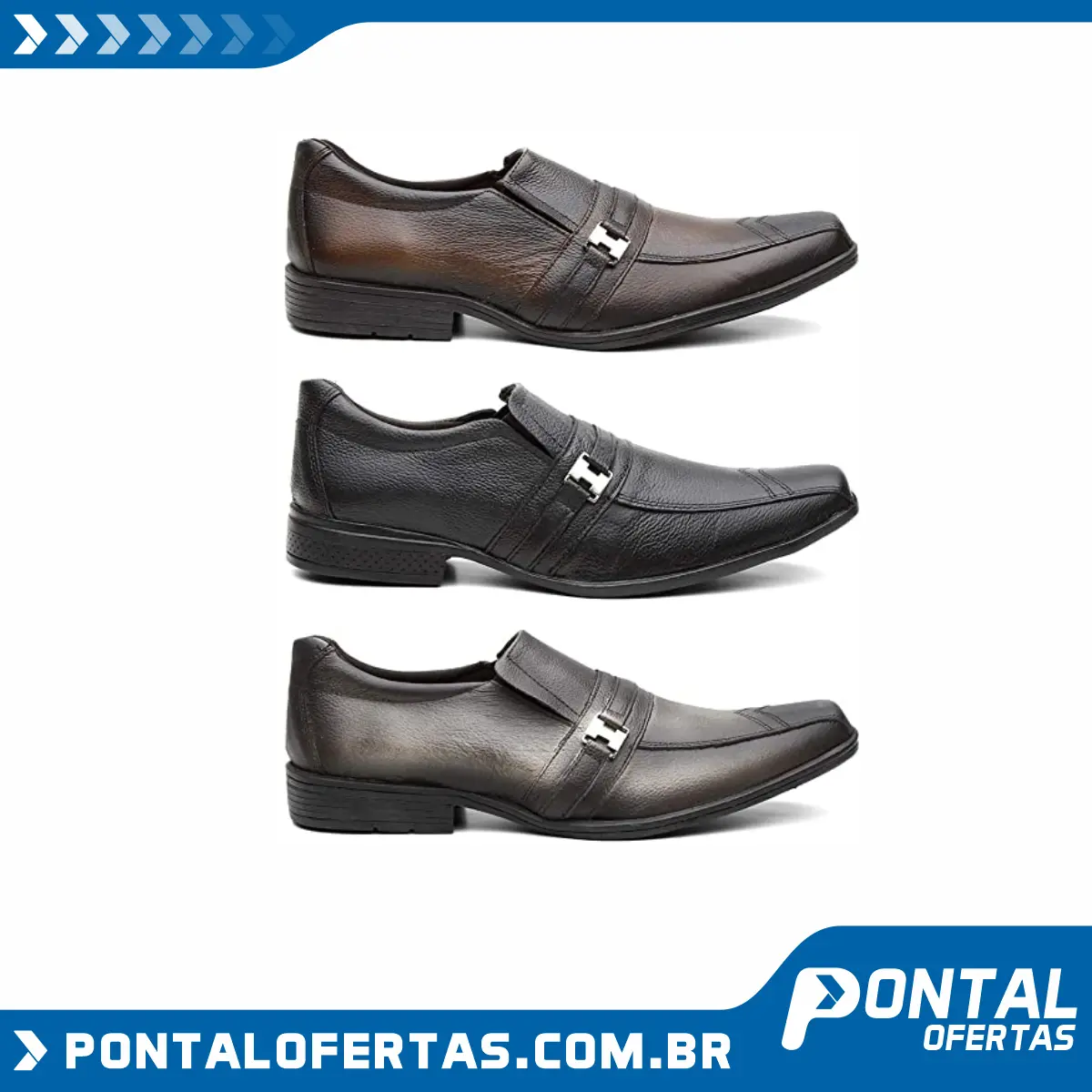 Kit 3 Pares Sapato Social Masculino Em Couro Kit 3 Pares Sapato Social Masculino Em Couro