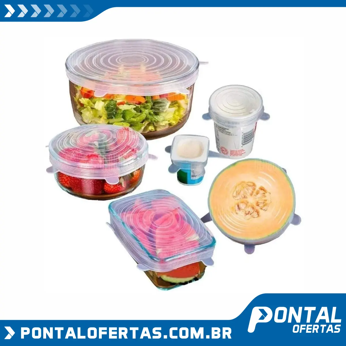 Kit 6 Super Tampas Potes Universal Stretch Silicone Premium Kit 6 Super Tampas Potes Universal Stretch Silicone Premium