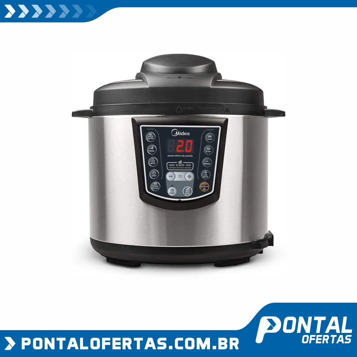 Panela de Pressão Elétrica Digital Midea 6L, Inox/Preto, 110v, Midea Panela de Pressão Elétrica Digital Midea 6L, Inox/Preto, 110v, Midea