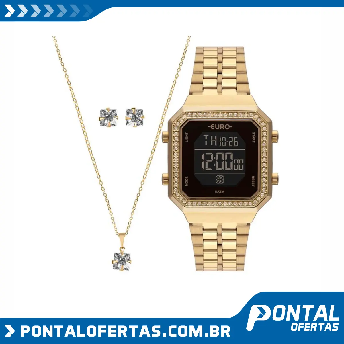 Relógio Euro Feminino Fashion Fit Diamond Dourado EUBJK032AB/K4P + Colar e Brincos Relógio Euro Feminino Fashion Fit Diamond Dourado EUBJK032AB/K4P + Colar e Brincos