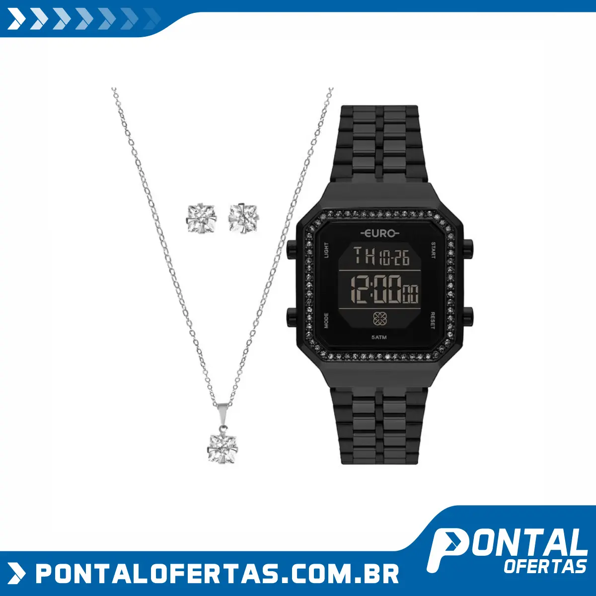 Relógio Euro Feminino Fashion Fit Diamond Preto EUBJK032AC/K4P + Colar e Brincos Relógio Euro Feminino Fashion Fit Diamond Preto EUBJK032AC/K4P + Colar e Brincos