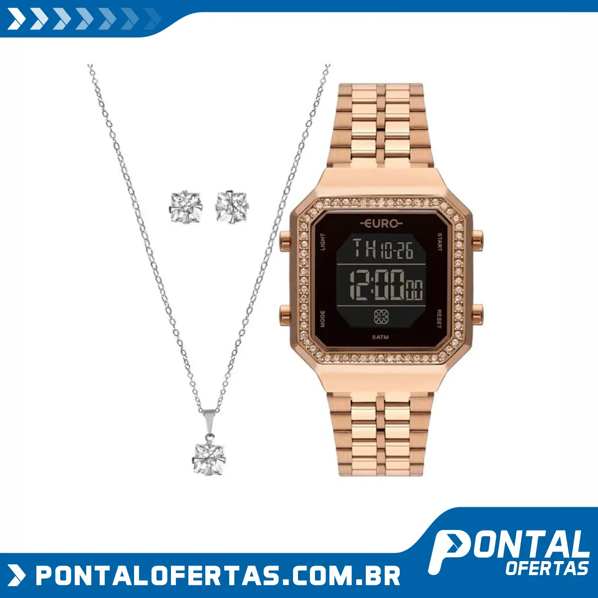 Relógio Euro Feminino Fashion Fit Diamond Rosé EUBJK032AA/K4P + Colar e Brincos Relógio Euro Feminino Fashion Fit Diamond Rosé EUBJK032AA/K4P + Colar e Brincos