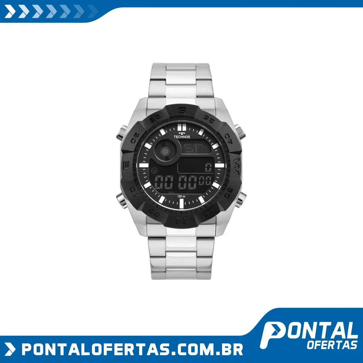 Relógio Technos Masculino Prata Digital BJK001AA/1P Relógio Technos Masculino Prata Digital BJK001AA/1P