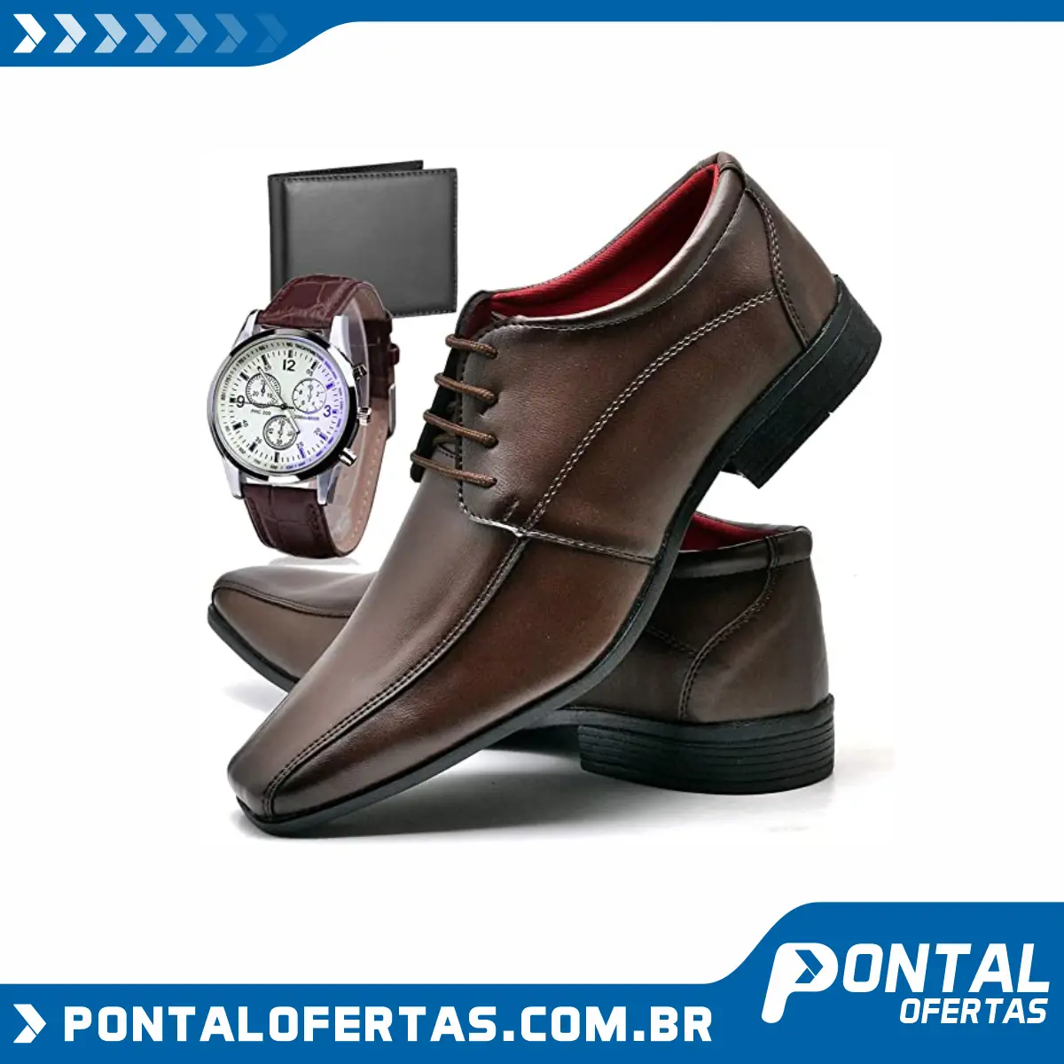 Sapato Social Com Relógio Carteira e Cadarço Masculino Top Flex R804DB Sapato Social Com Relógio Carteira e Cadarço Masculino Top Flex R804DB