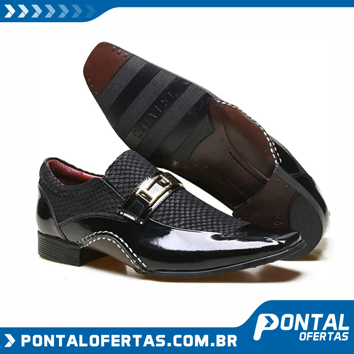 Sapato Social Masculino Calvest em Couro Snake Preto com Detalhes Verniz Sapato Social Masculino Calvest em Couro Snake Preto com Detalhes Verniz