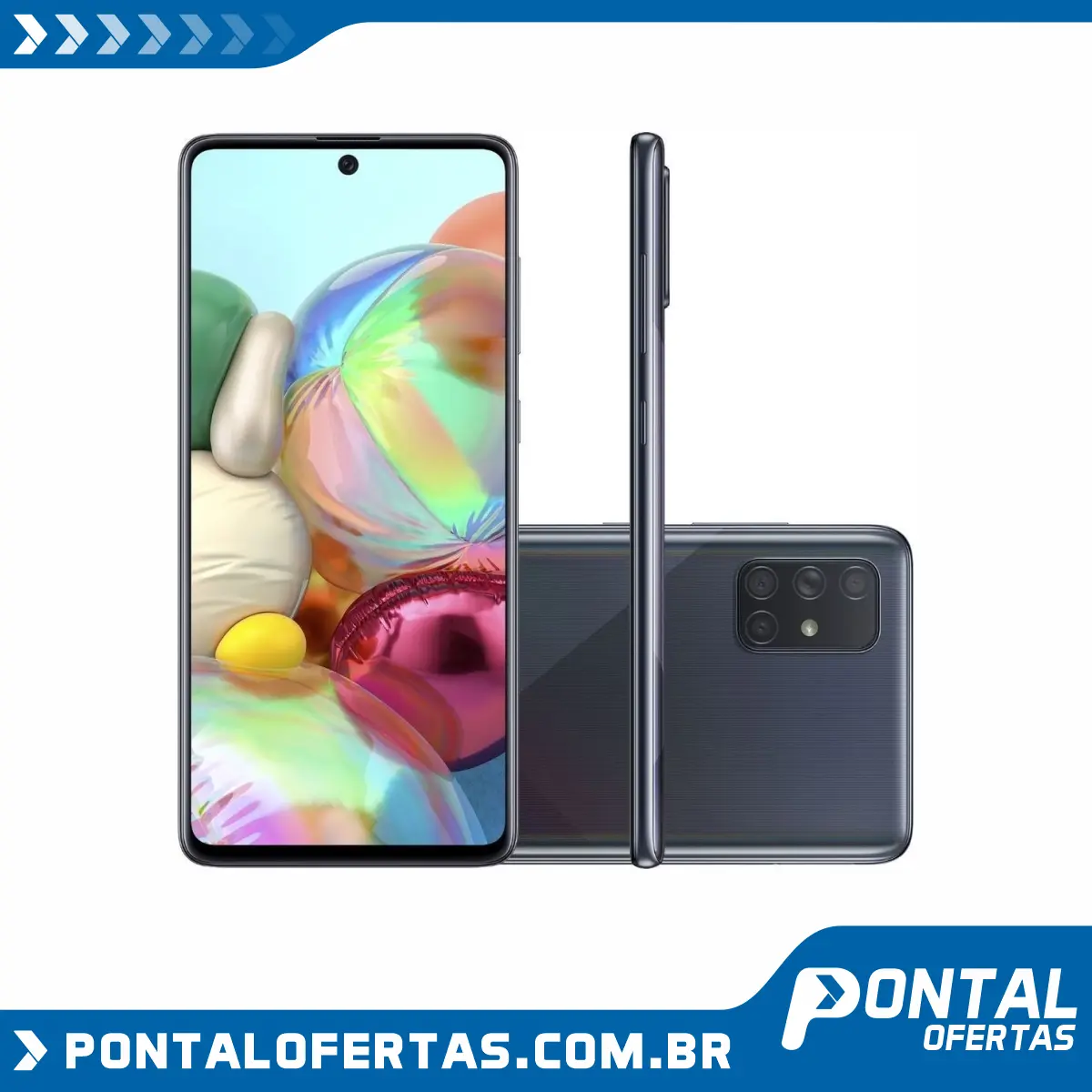 Smartphone Samsung Galaxy A71 Dual Chip Android Tela 6,7" Octa-Core 2.2 GHz 128GB 4G Câmera Quádrupla 64MP + 12MP + 5MP + 5MP - Preto Smartphone Samsung Galaxy A71 Dual Chip Android Tela 6,7" Octa-Core 2.2 GHz 128GB 4G Câmera Quádrupla 64MP + 12MP + 5MP + 5MP - Preto