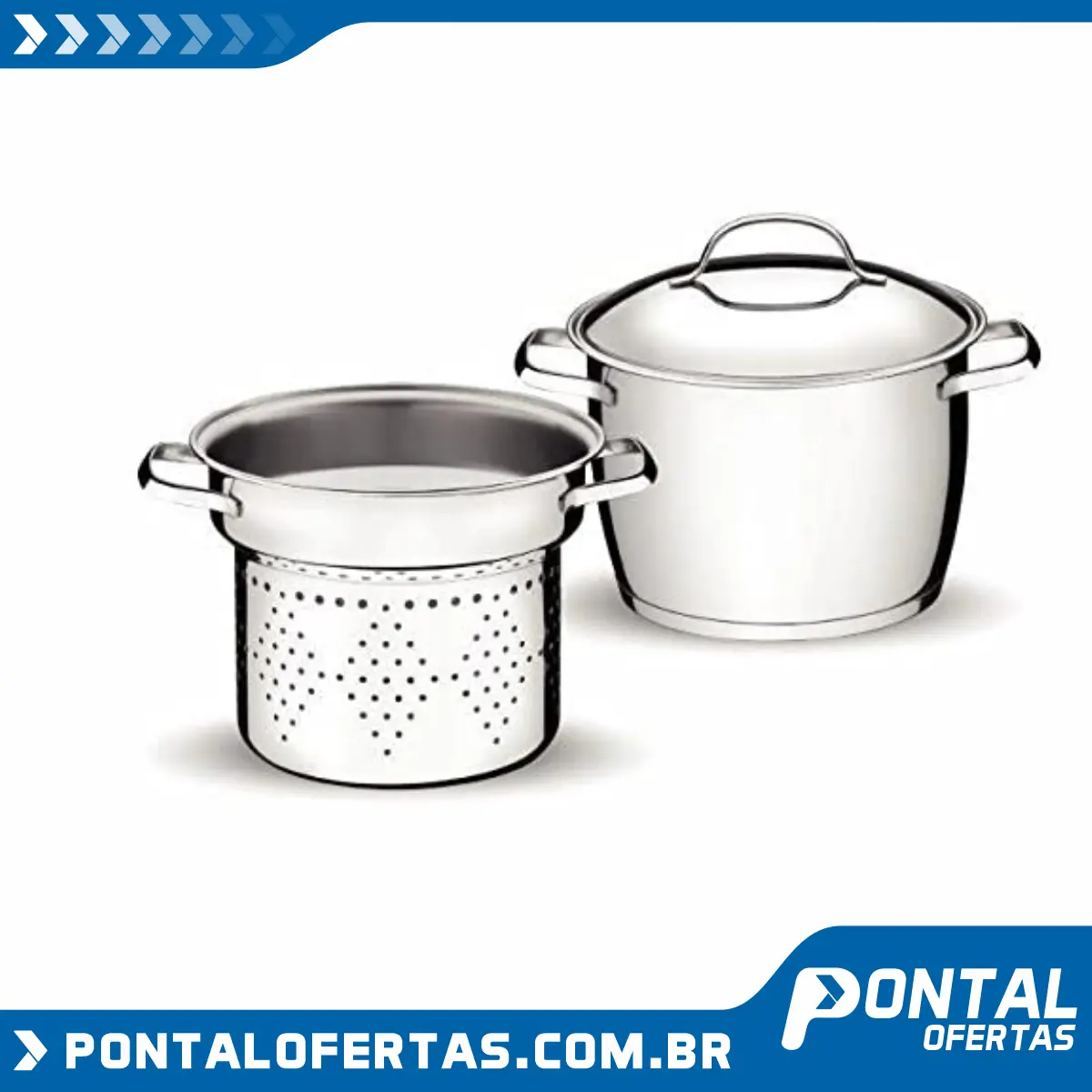 Tramontina 65650060 - Jogo Cozi-Pasta com Fundo Triplo 2 Peça, Inox Tramontina 65650060 - Jogo Cozi-Pasta com Fundo Triplo 2 Peça, Inox