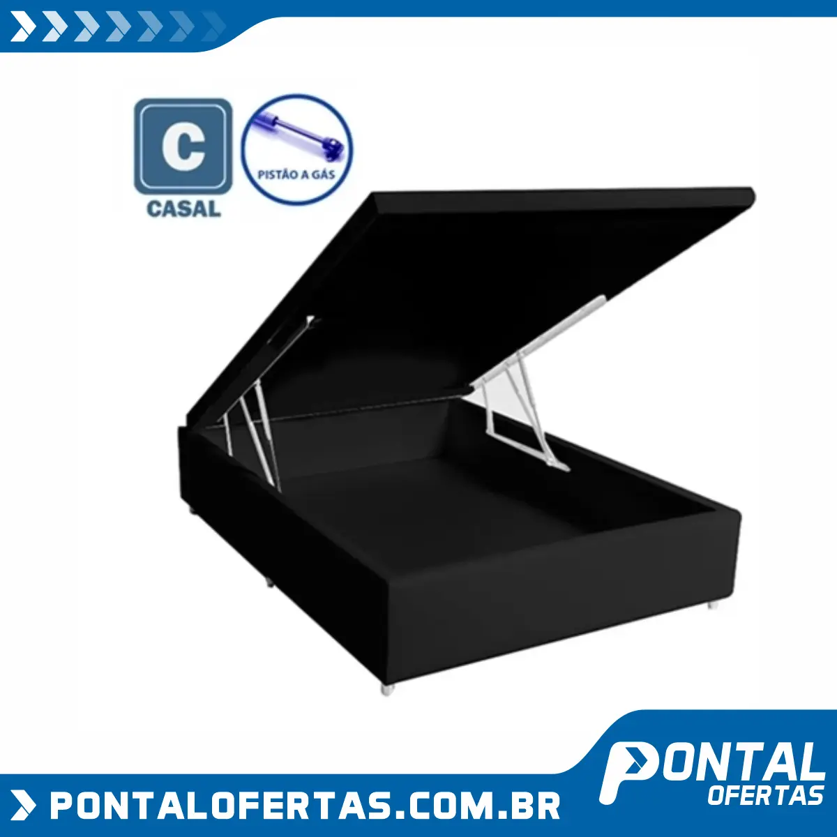 Cama Box Baú Casal Preto com Pistão a gás - 138x188x35 Cama Box Baú Casal Preto com Pistão a gás - 138x188x35