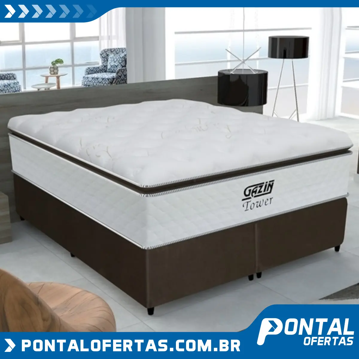 Cama Box Queen Colchão De Molas Pocket Ensacadas Tower Gazin 158x198x72cm Branco / Marrom Cama Box Queen Colchão De Molas Pocket Ensacadas Tower Gazin 158x198x72cm Branco / Marrom