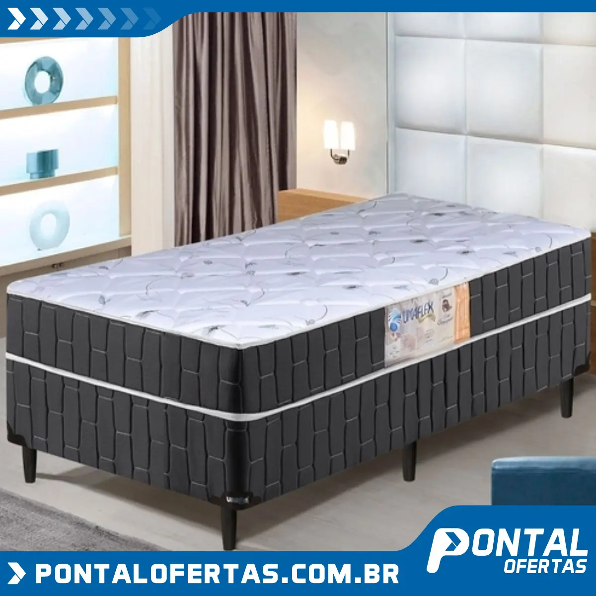 Cama Box Solteiro Conjugado Granada Umaflex Preto / Branco Flor Cama Box Solteiro Conjugado Granada Umaflex Preto / Branco Flor