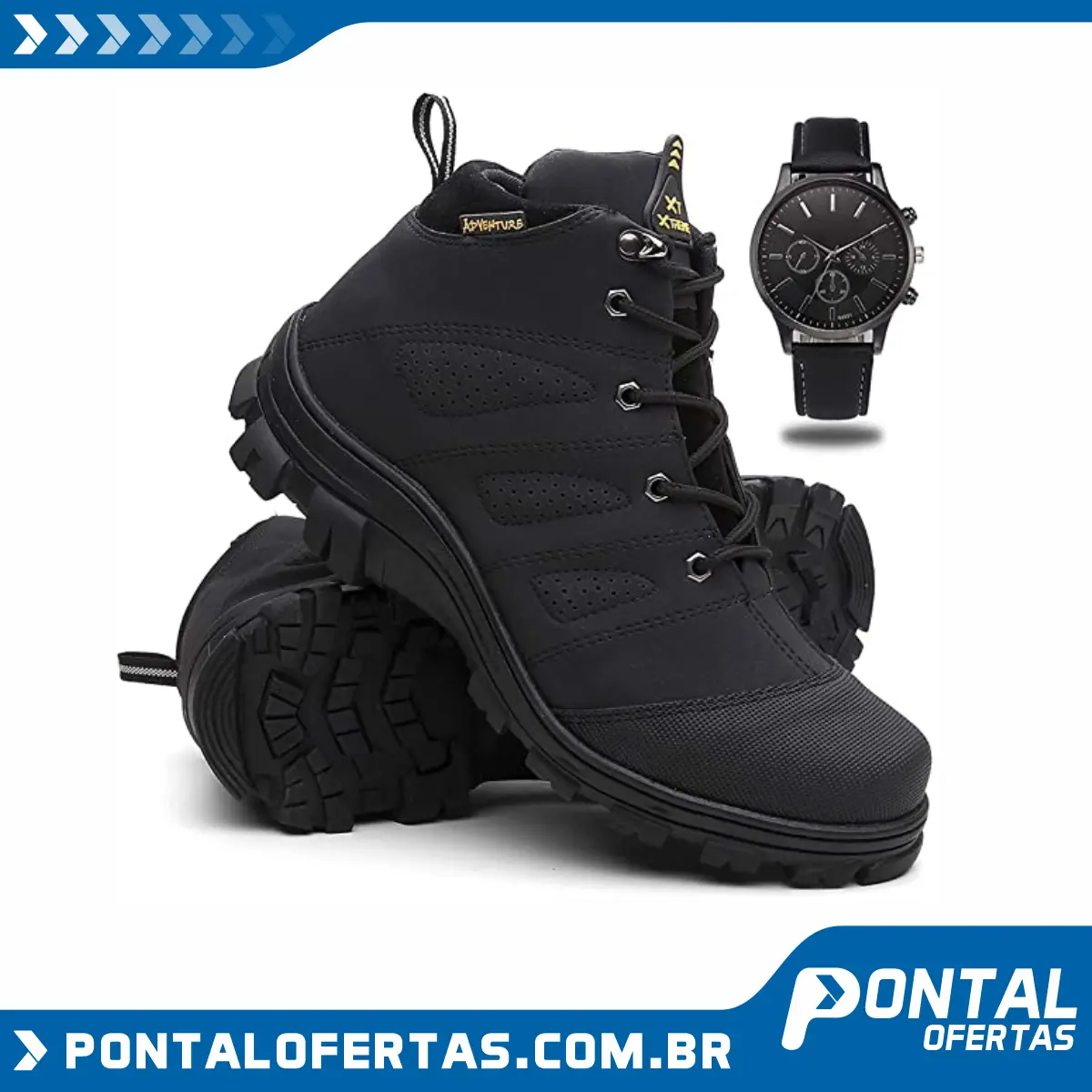 Coturno Masculino Adventure Bota Trilha + Relógio Coturno Masculino Adventure Bota Trilha + Relógio