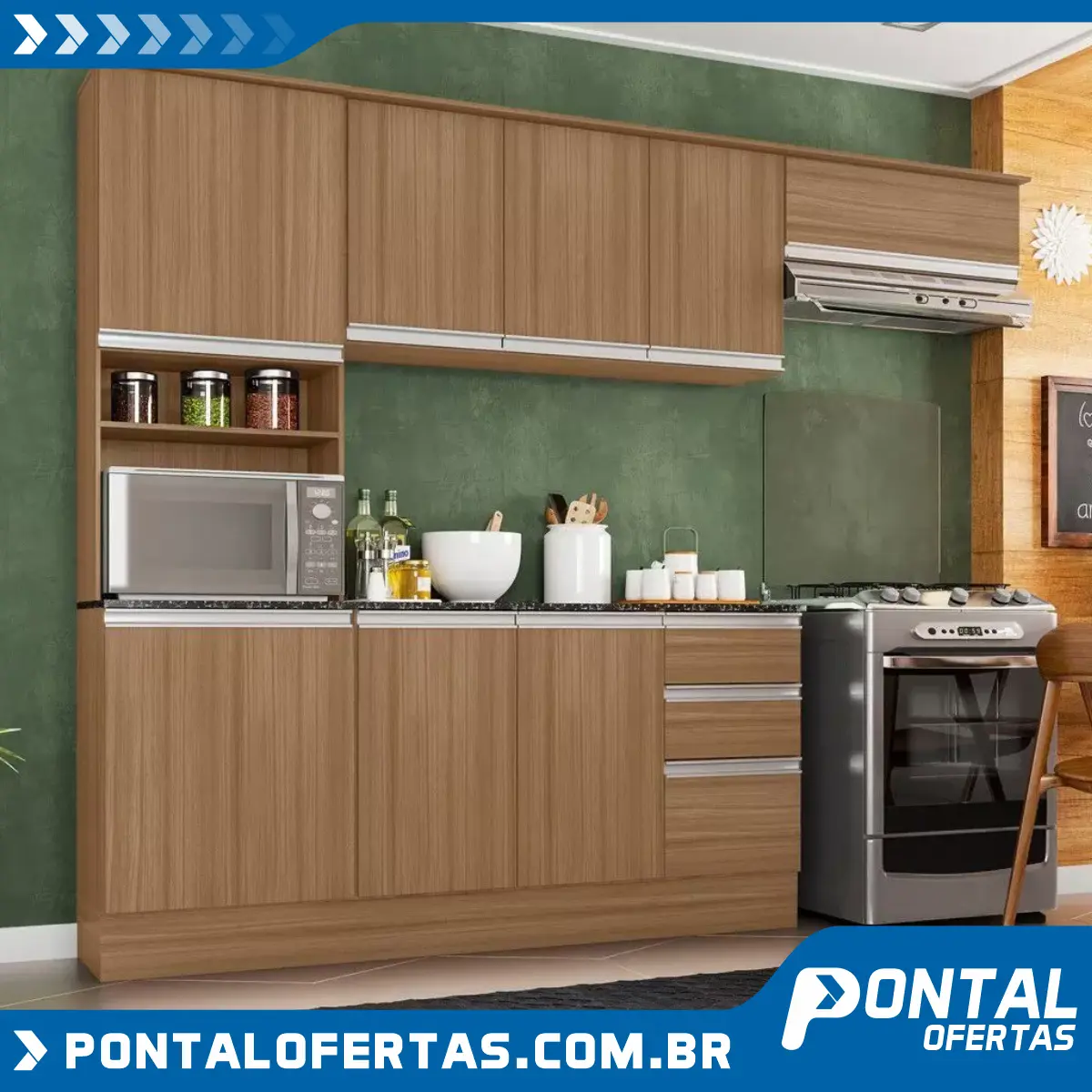 Cozinha Completa Poliman Paris com Balcão - e Nicho para Micro-ondas 9 Portas 2 Gavetas Cozinha Completa Poliman Paris com Balcão - e Nicho para Micro-ondas 9 Portas 2 Gavetas