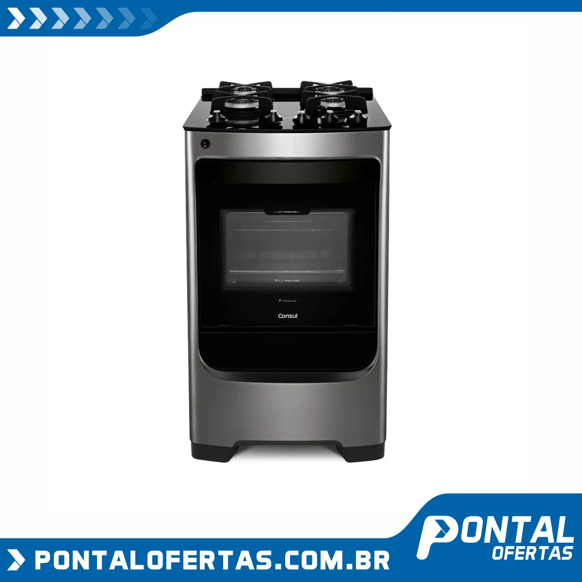 Fogão Consul 4 bocas cor Inox com mesa de vidro e trempe de ferro fundido - BIVOLT Fogão Consul 4 bocas cor Inox com mesa de vidro e trempe de ferro fundido - BIVOLT