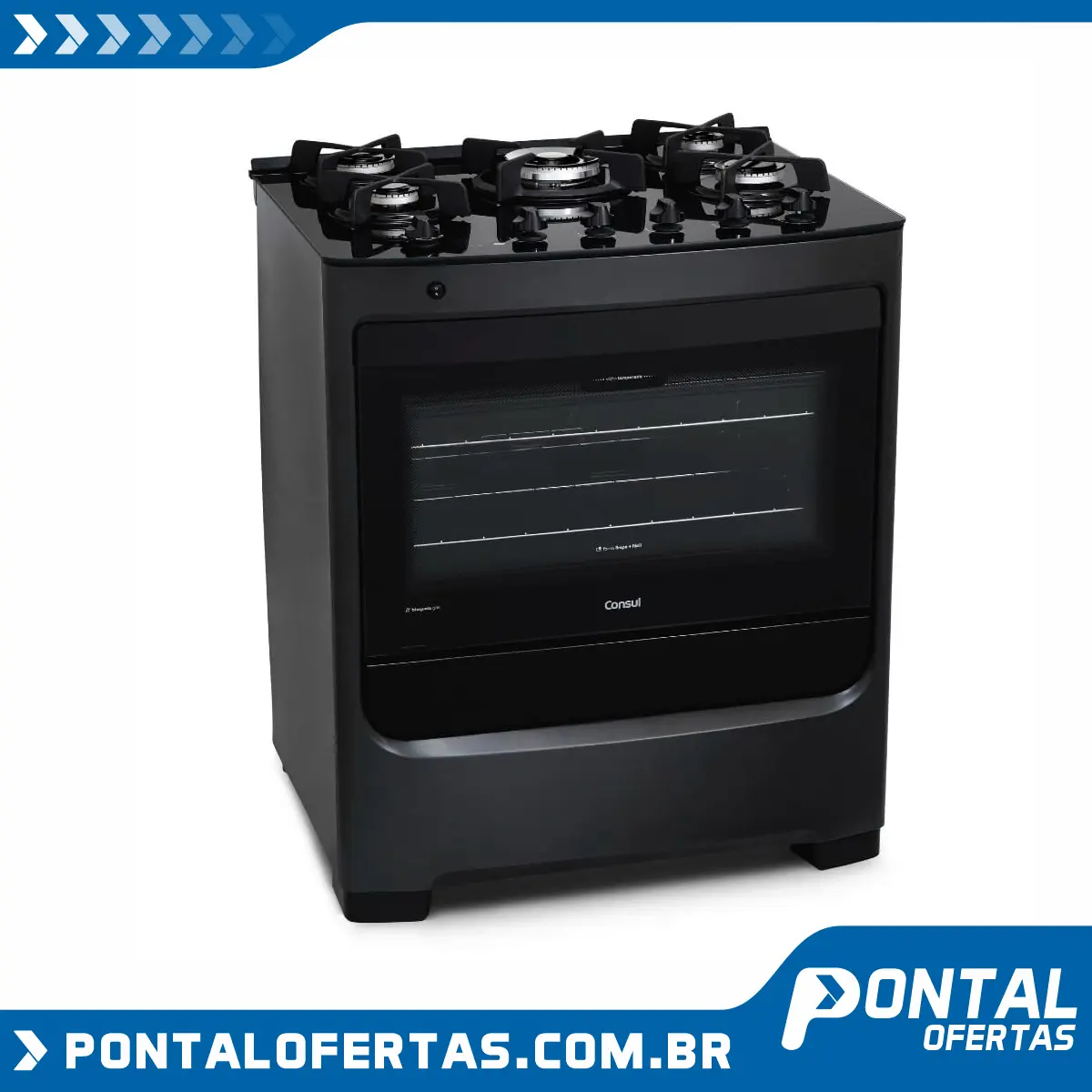 Fogão Consul 5 bocas titanium com mesa de vidro e trempe de ferro fundido - BIVOLT Fogão Consul 5 bocas titanium com mesa de vidro e trempe de ferro fundido - BIVOLT