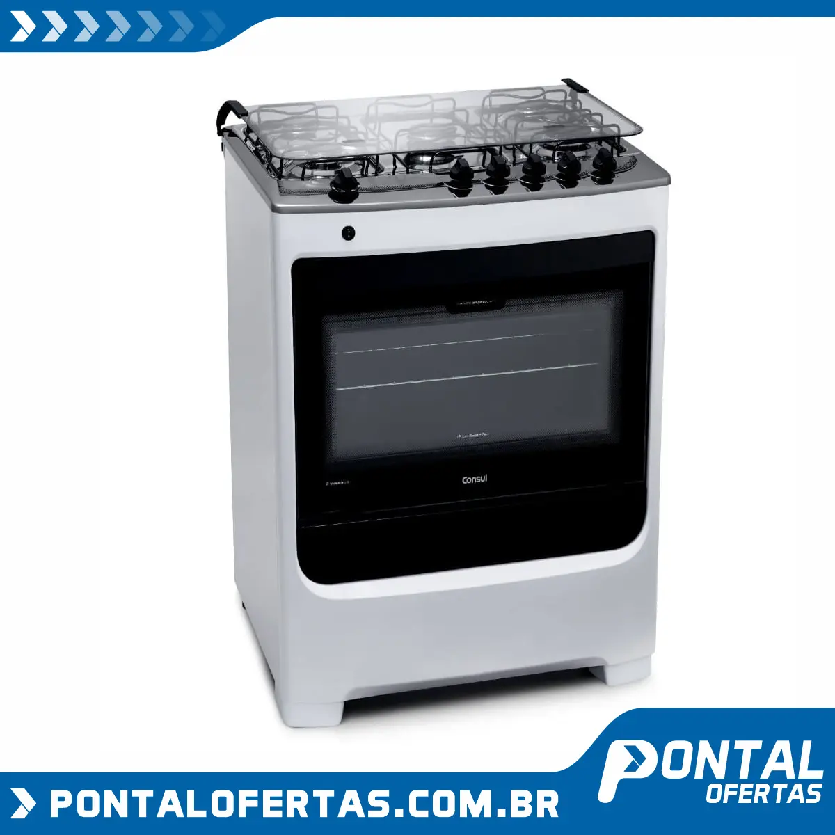 Fogão de piso Consul 5 bocas branco com acendimento automático e botões removíveis - BIVOLT Fogão de piso Consul 5 bocas branco com acendimento automático e botões removíveis - BIVOLT