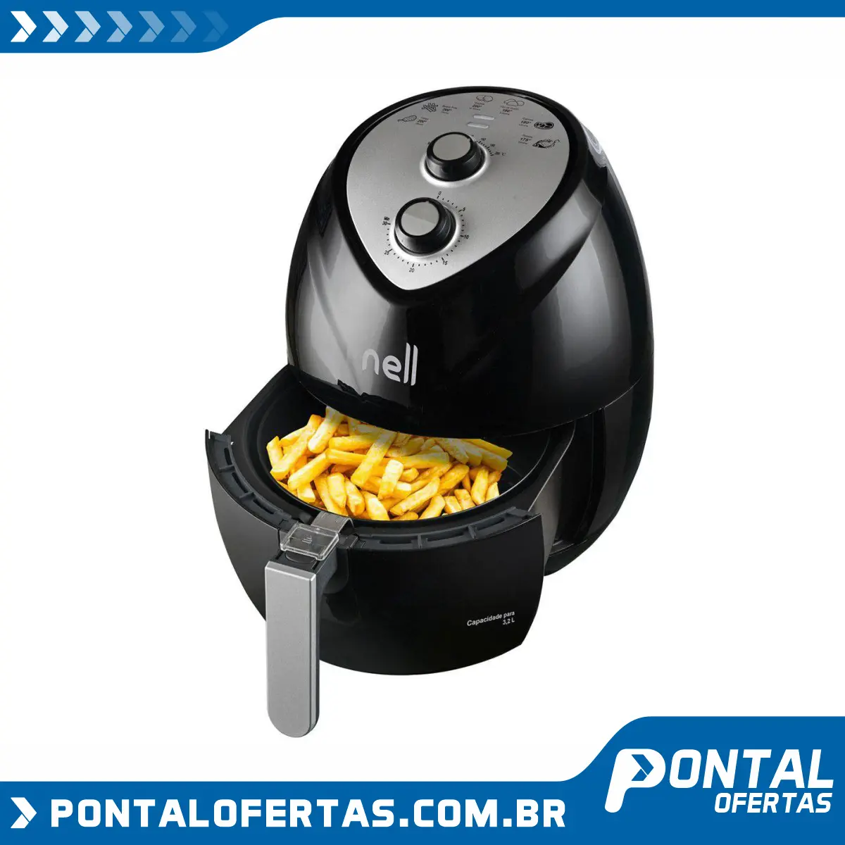 Fritadeira Elétrica sem Óleo/Air Fryer Nell Fit - Preto 3,2L com Timer Fritadeira Elétrica sem Óleo/Air Fryer Nell Fit - Preto 3,2L com Timer