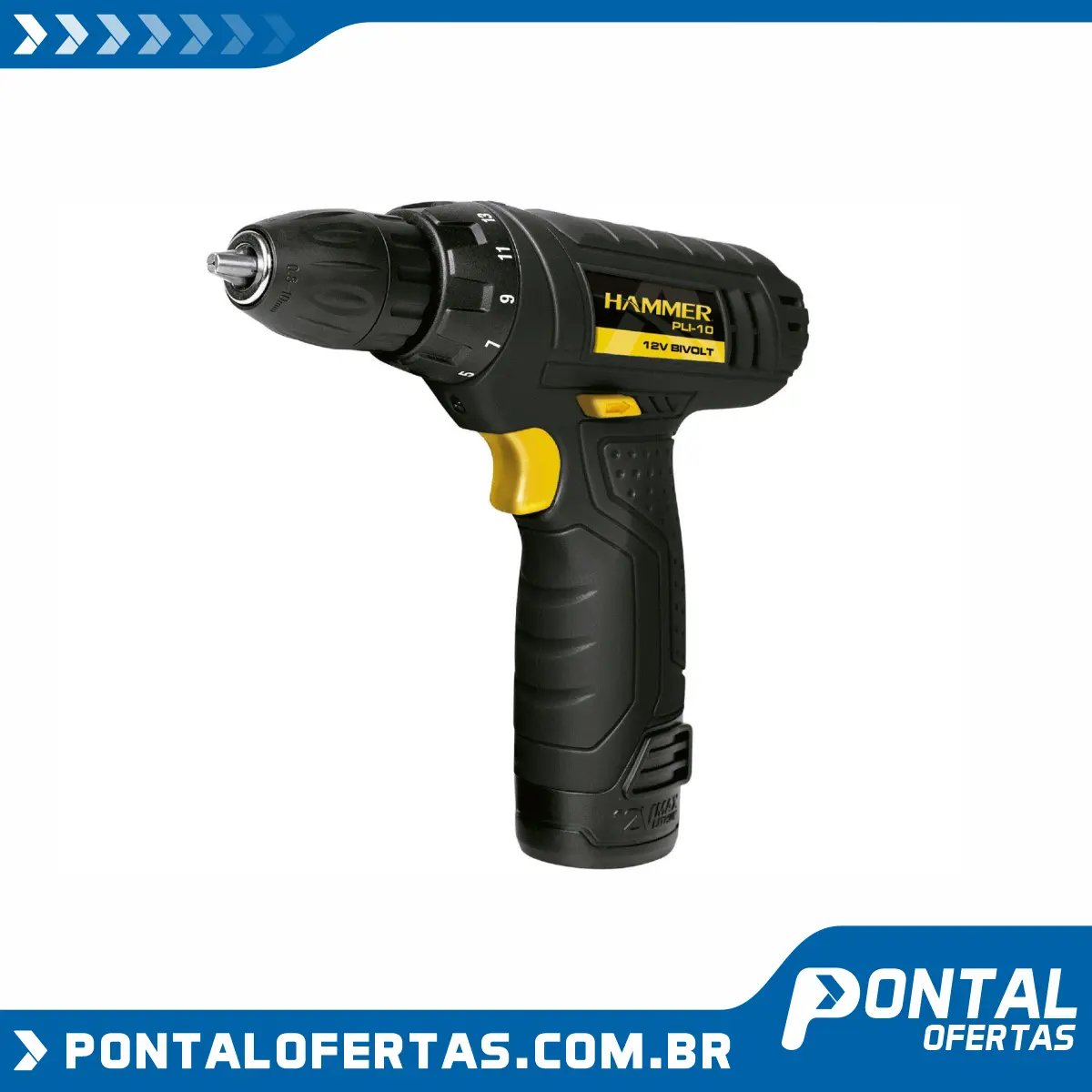 Furadeira e Parafusadeira a Bateria Hammer 12V - Velocidade Variável e Reversível 3/8” GYPLI10 Furadeira e Parafusadeira a Bateria Hammer 12V - Velocidade Variável e Reversível 3/8” GYPLI10