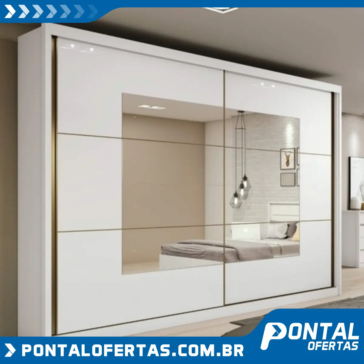 Guarda-Roupa Casal 2 portas Correr Toronto Plus 6 gavetas Branco Expresso Móveis MDF Espelho Guarda-Roupa Casal 2 portas Correr Toronto Plus 6 gavetas Branco Expresso Móveis MDF Espelho