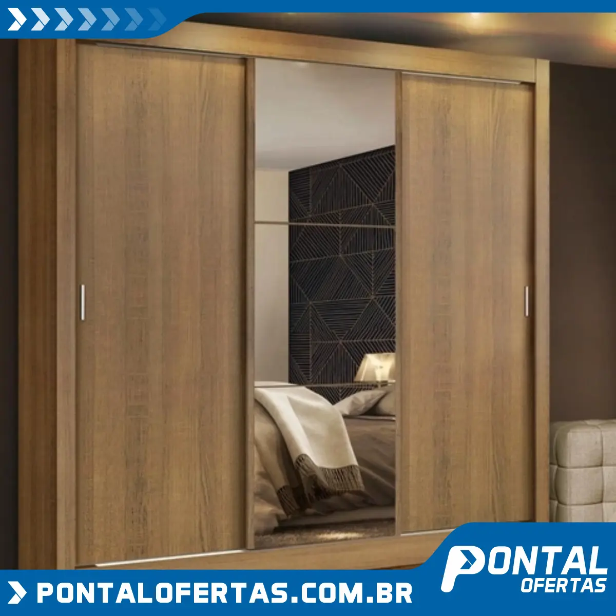 Guarda Roupa Casal Madesa Mônaco 3 Portas de Correr com Espelho Guarda Roupa Casal Madesa Mônaco 3 Portas de Correr com Espelho