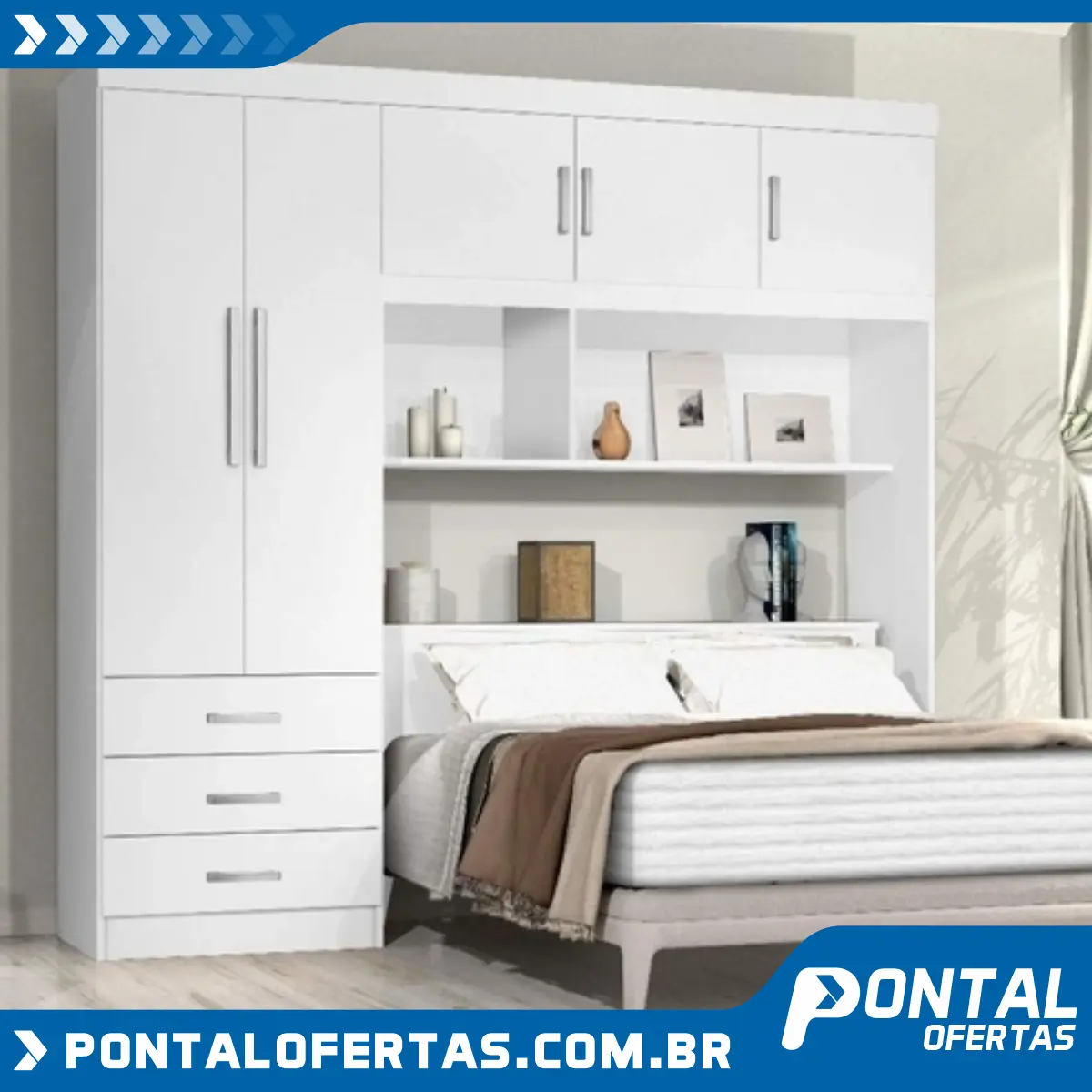 Guarda Roupa Casal com Cabeceira Baú 5 Portas 3 Gavetas e Prateleiras Cancun Siena Móveis Branco Guarda Roupa Casal com Cabeceira Baú 5 Portas 3 Gavetas e Prateleiras Cancun Siena Móveis Branco