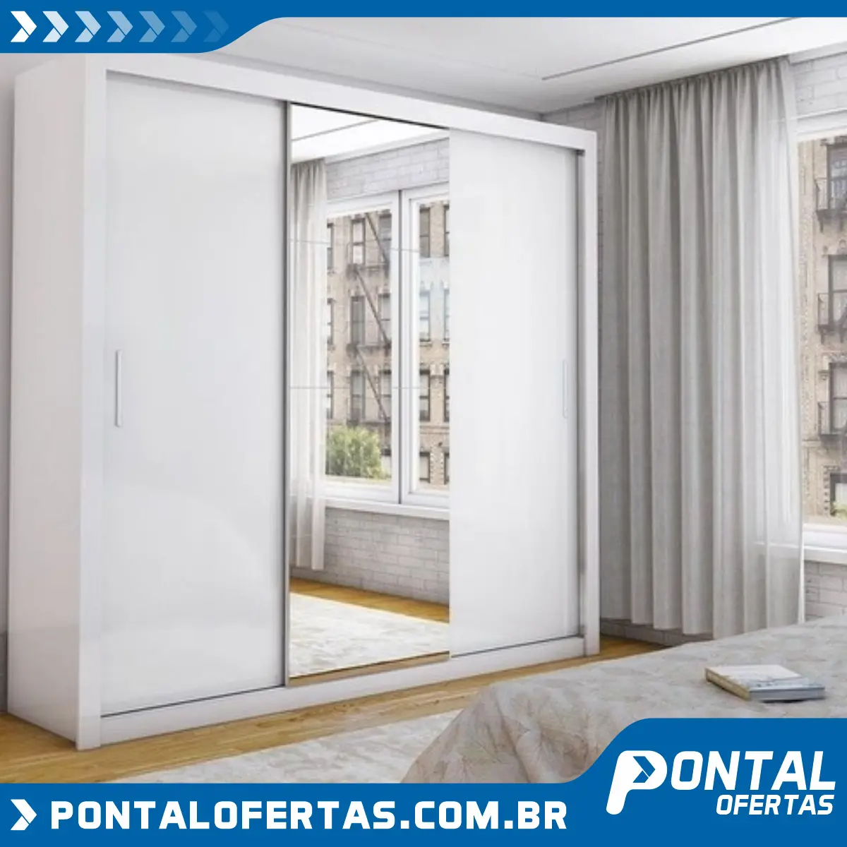 Guarda-Roupa Isabela 3 Portas de Correr com Espelho Branco -Carioca Moveis Guarda-Roupa Isabela 3 Portas de Correr com Espelho Branco -Carioca Moveis