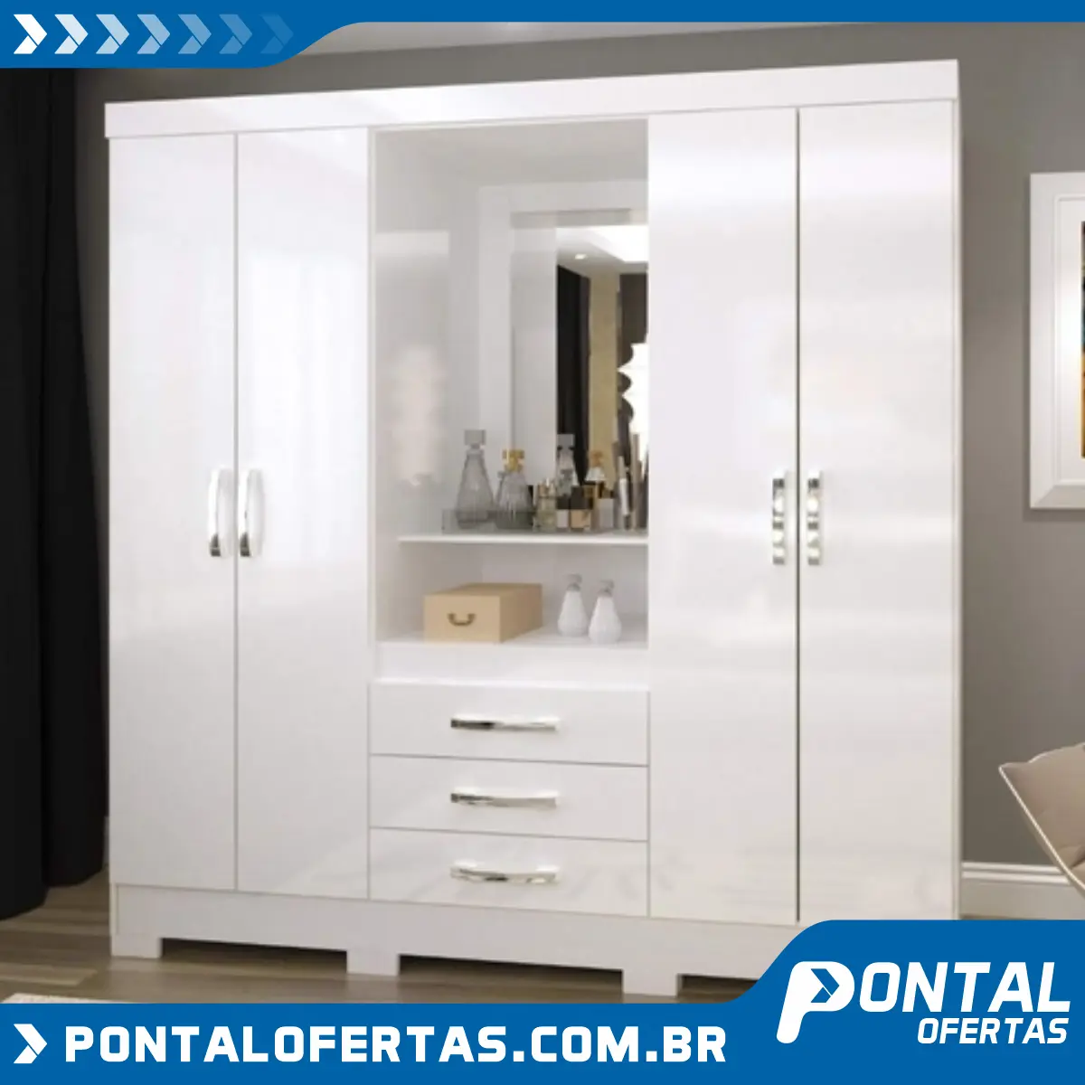 Guarda Roupa Solteiro com Espelho 4 Portas 3 Gavetas BHappy Espresso Móveis Branco/Branco Rosa Guarda Roupa Solteiro com Espelho 4 Portas 3 Gavetas BHappy Espresso Móveis Branco/Branco Rosa