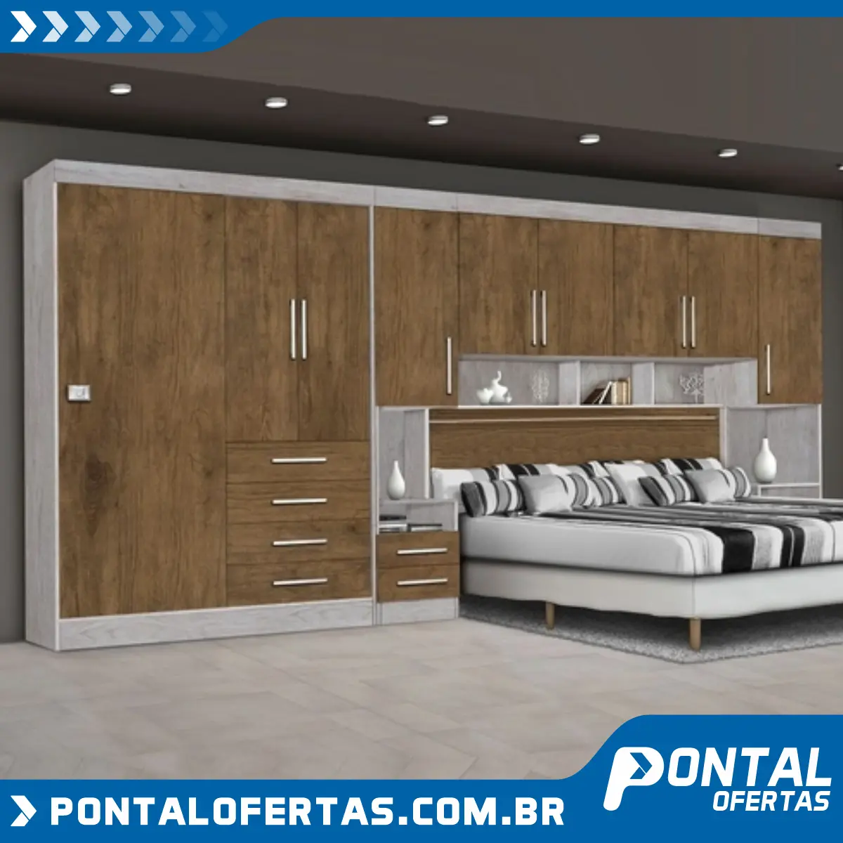 Guarda-Roupas Modulado Georgia JA Avelã / Jequitibá Para Cama Box 1,58M Casal Guarda-Roupas Modulado Georgia JA Avelã / Jequitibá Para Cama Box 1,58M Casal