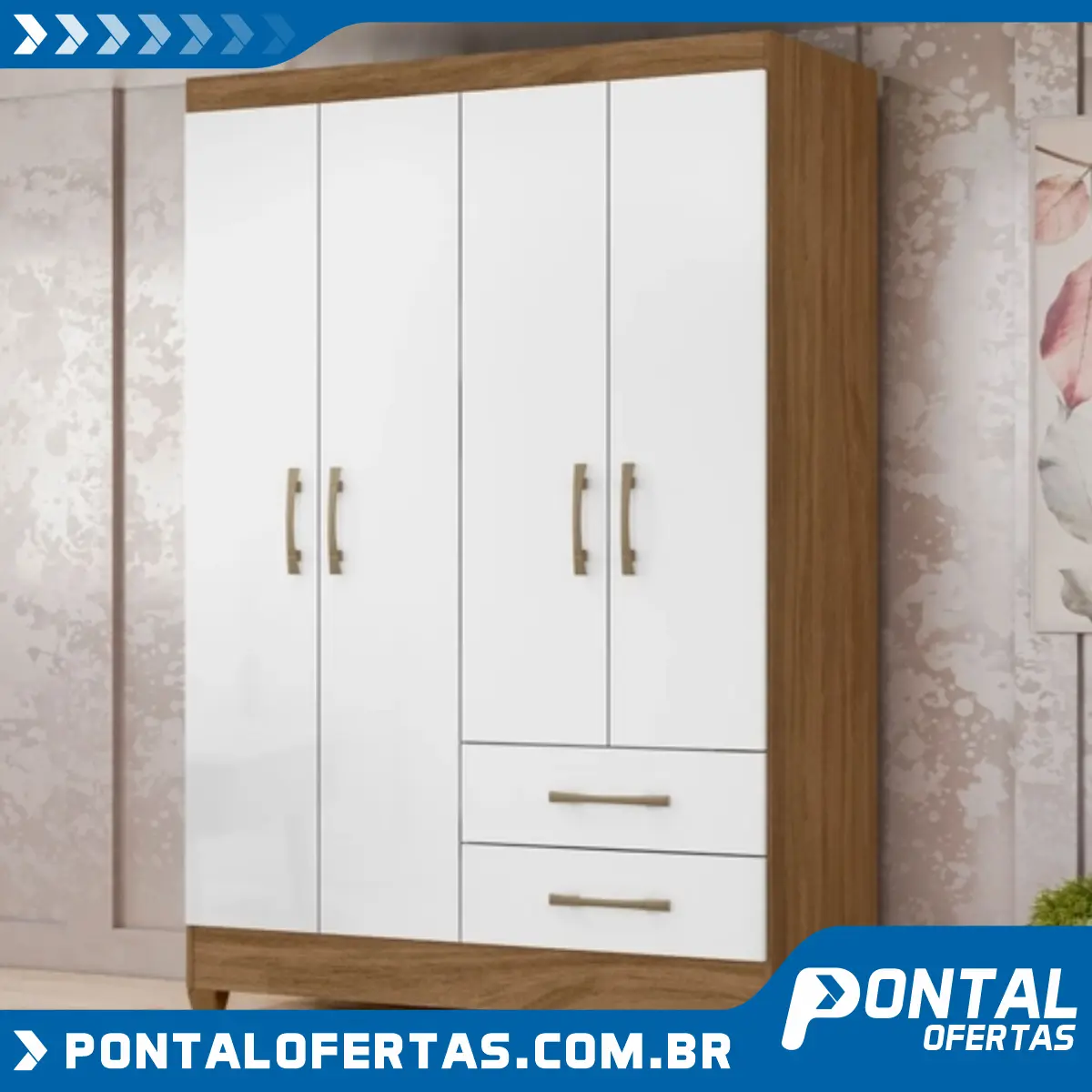 Guarda Roupas Solteiro com 4 Portas Chile Nature / Branco Guarda Roupas Solteiro com 4 Portas Chile Nature / Branco