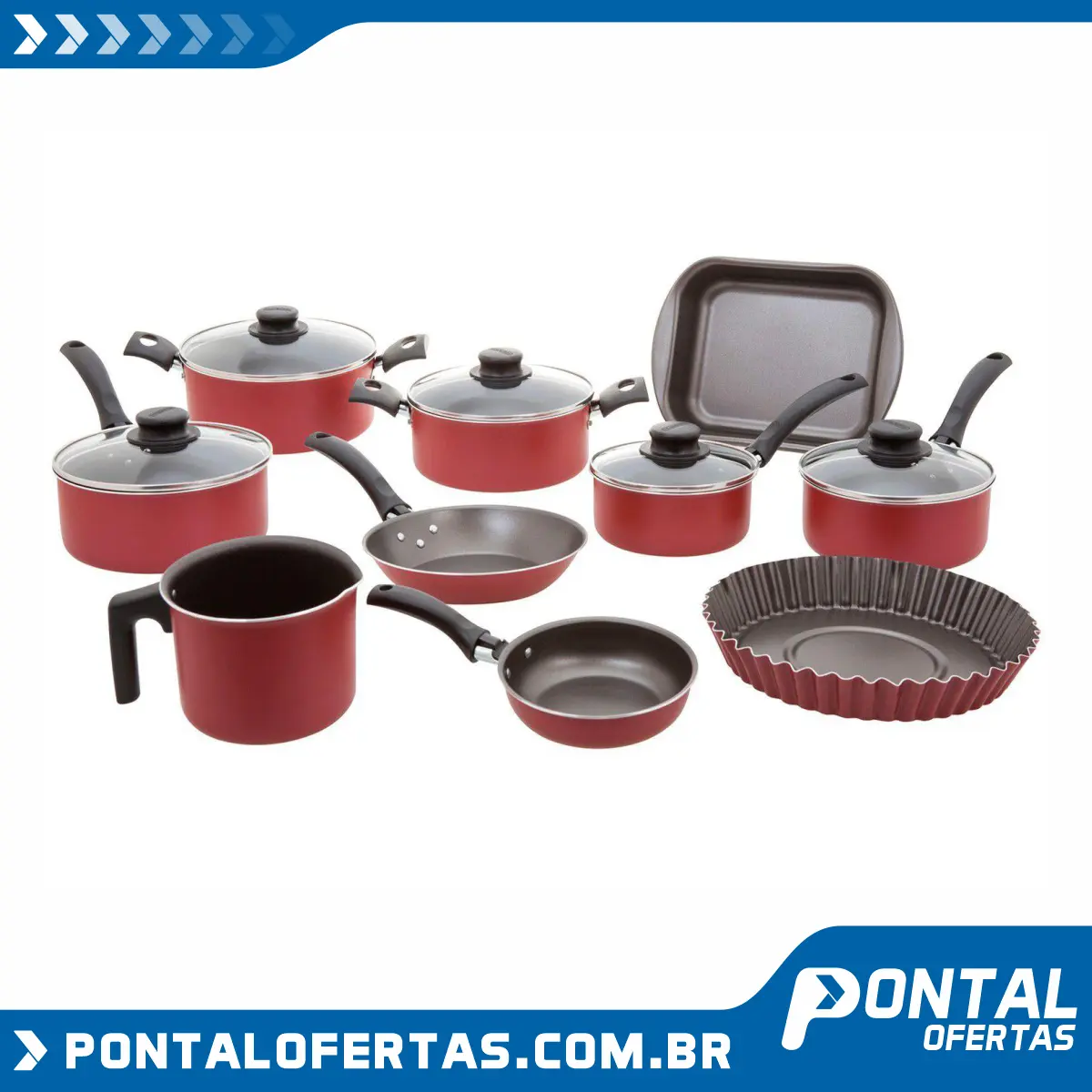 Jogo de Panelas Tramontina Antiaderente - de Alumínio Vermelho 10 Peças Turim 20298/722 Jogo de Panelas Tramontina Antiaderente - de Alumínio Vermelho 10 Peças Turim 20298/722