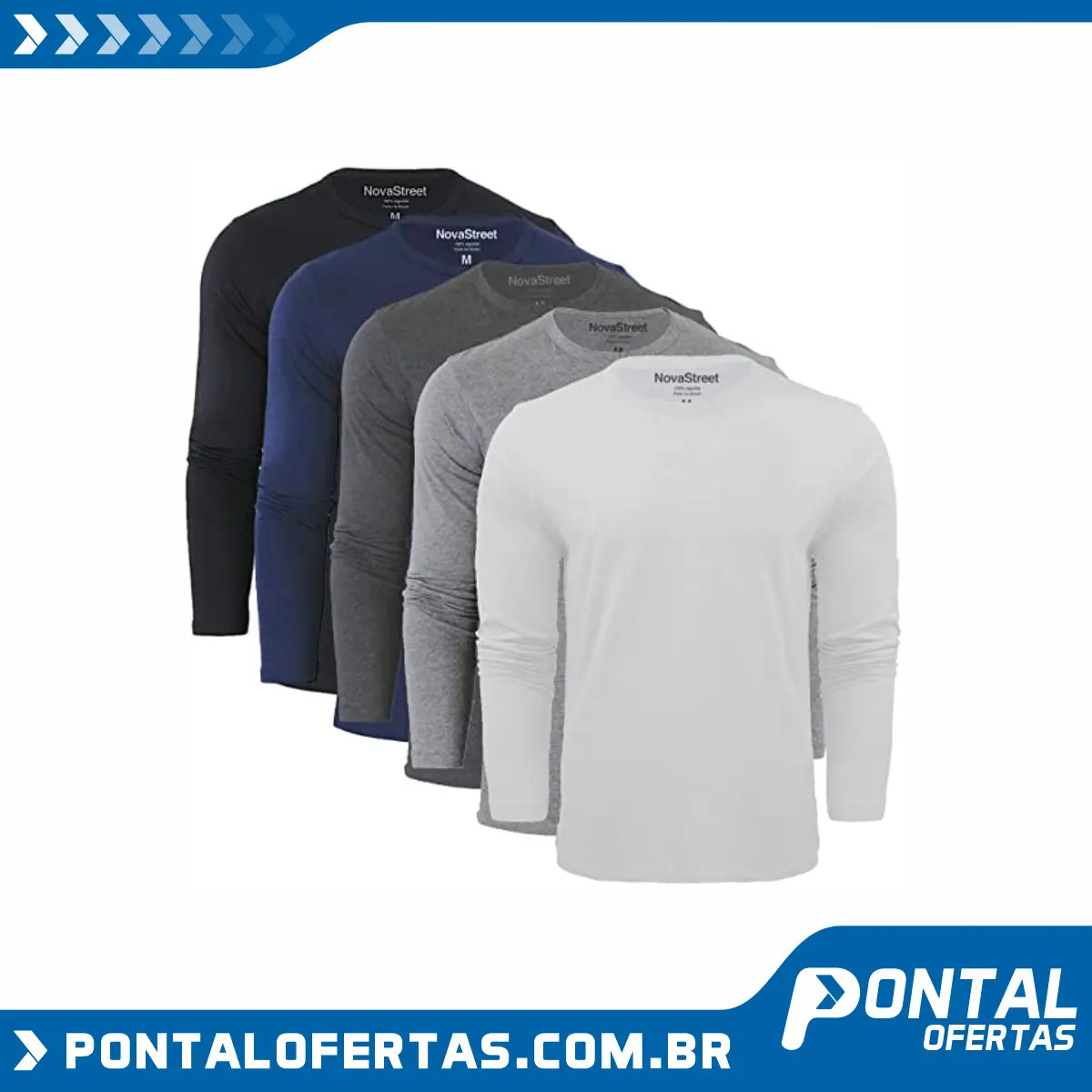 Kit 5 Camisetas Manga Longa Masculinas Slim Fit Novastreet Kit 5 Camisetas Manga Longa Masculinas Slim Fit Novastreet