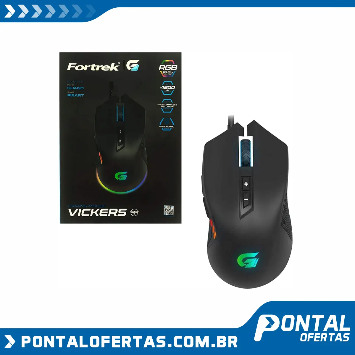 Mouse Gamer VICKERS RGB 4200DPI Preto Fortrek G Mouse Gamer VICKERS RGB 4200DPI Preto Fortrek G