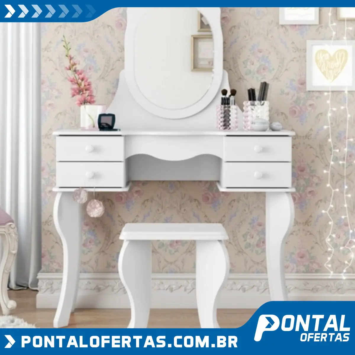 Penteadeira 4 Gavetas Com Banco Princesa Patrimar Penteadeira 4 Gavetas Com Banco Princesa Patrimar