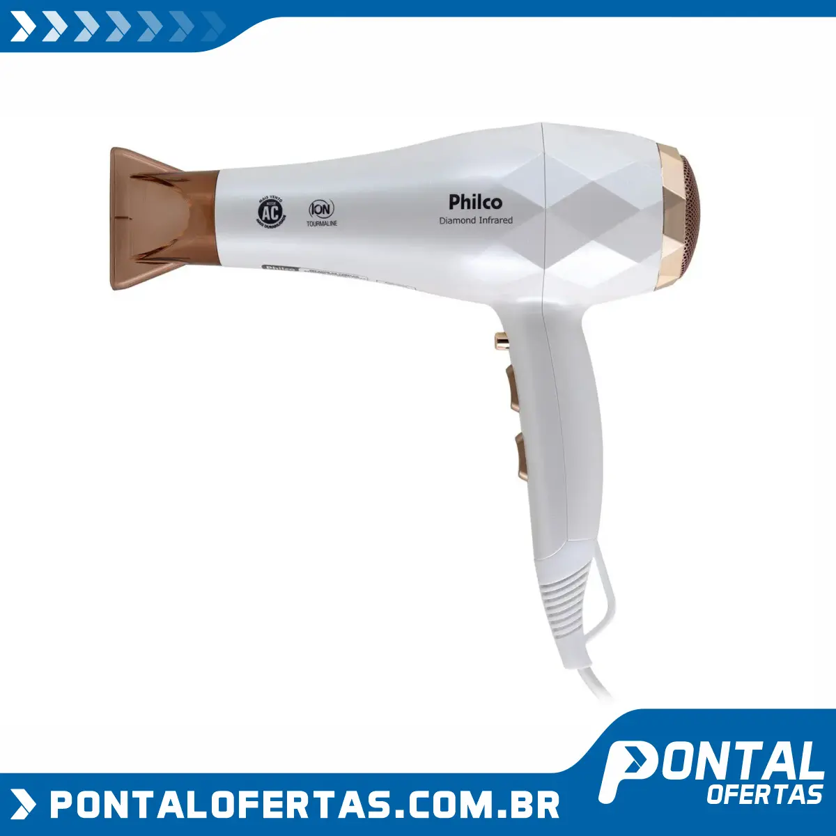 Secador de Cabelo Philco Diamond Infrared PSC13 - Branco com Íons Tourmaline 2000W 2 Velocidades Secador de Cabelo Philco Diamond Infrared PSC13 - Branco com Íons Tourmaline 2000W 2 Velocidades