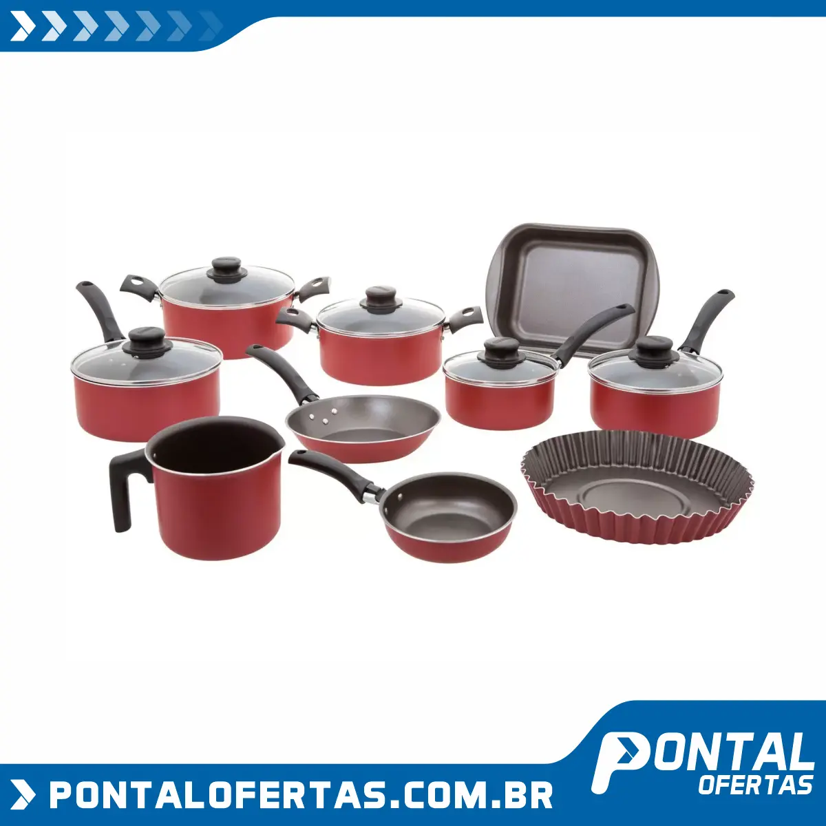Jogo de Panelas Tramontina Antiaderente - de Alumínio Vermelho 10 Peças Turim 20298/722 Jogo de Panelas Tramontina Antiaderente - de Alumínio Vermelho 10 Peças Turim 20298/722