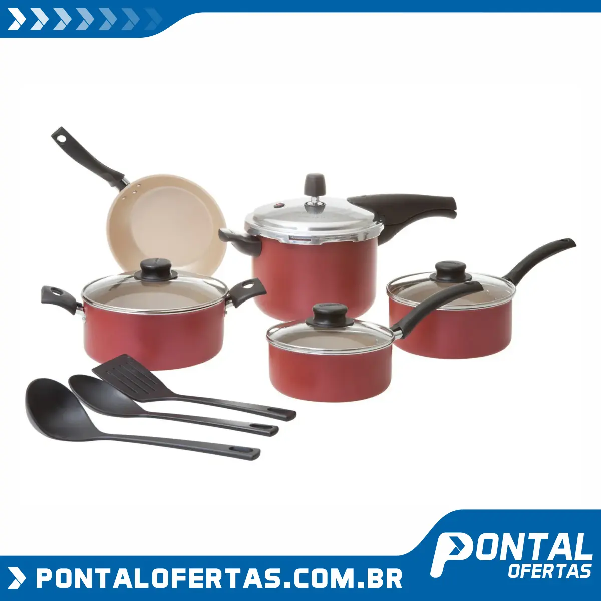 Jogo de Panelas Tramontina Antiaderente - de Alumínio Vermelho 8 Peças Turim 20298/719 Jogo de Panelas Tramontina Antiaderente - de Alumínio Vermelho 8 Peças Turim 20298/719