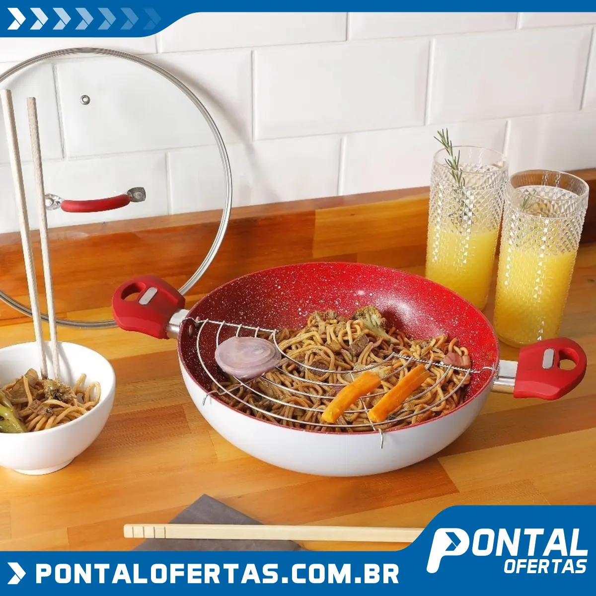 Panela Wok com tampa Power Taste - 28 cm - La Cuisine Panela Wok com tampa Power Taste - 28 cm - La Cuisine