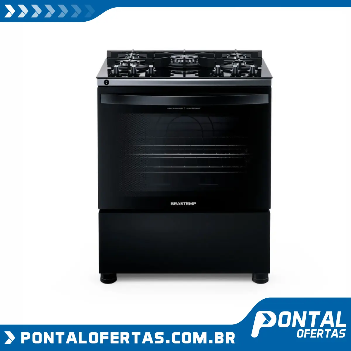 Fogão Brastemp 5 Bocas preto com mesa de vidro e turbo chama Fogão Brastemp 5 Bocas preto com mesa de vidro e turbo chama