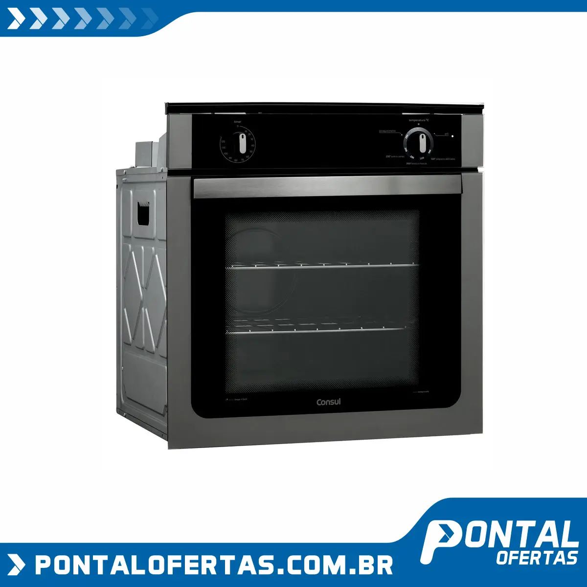 Forno de embutir a gás Consul 78 litros Prata com grill e timer sonoro Forno de embutir a gás Consul 78 litros Prata com grill e timer sonoro