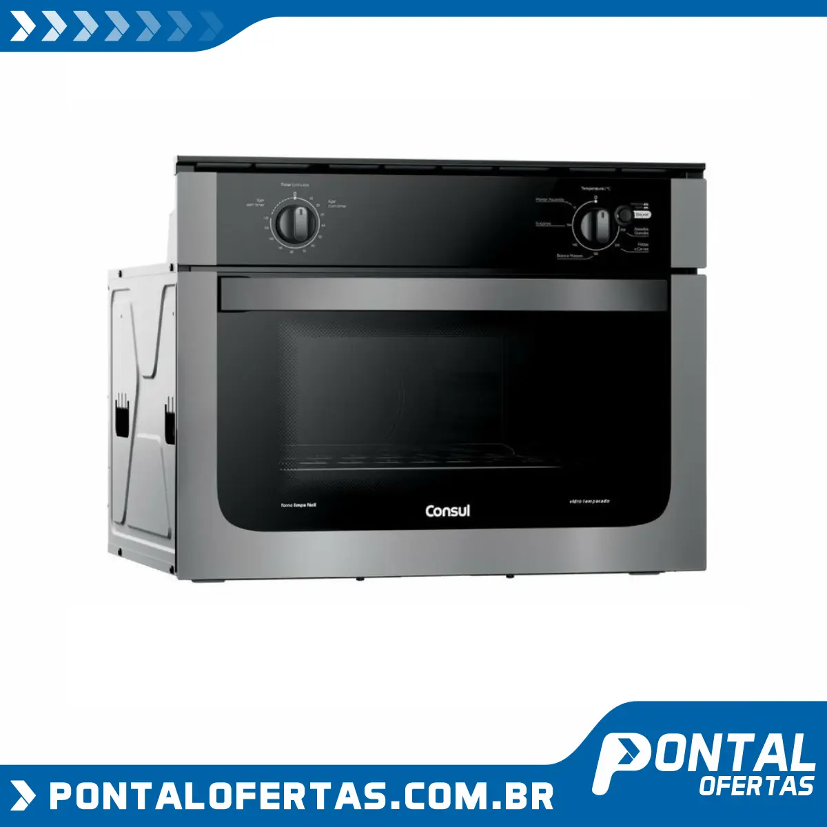 Forno de embutir elétrico Consul 47 litros prata com dourador e timer autodesligamento Forno de embutir elétrico Consul 47 litros prata com dourador e timer autodesligamento
