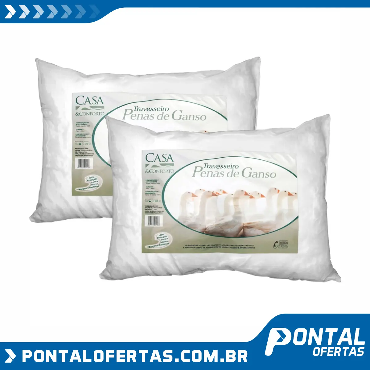 Kit Travesseiro Pena de Ganso 2 Peças - Casa & Conforto Kit Travesseiro Pena de Ganso 2 Peças - Casa & Conforto