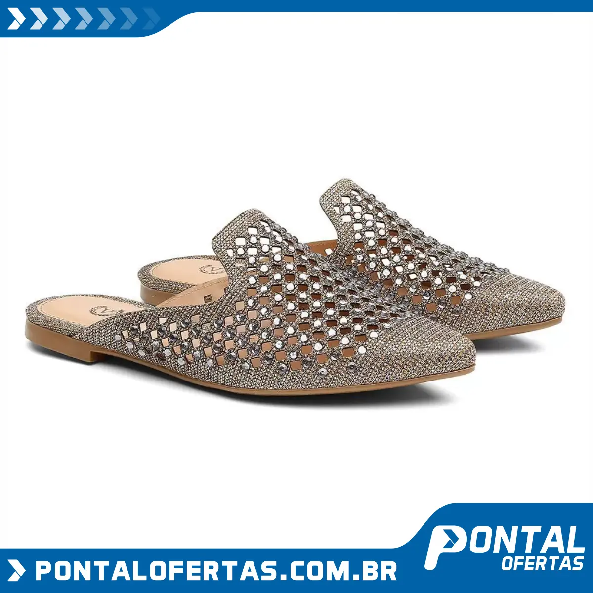 Sapatilha Mule Feminino Rasteira Sandália Diamantada - Vittal Calçados Sapatilha Mule Feminino Rasteira Sandália Diamantada - Vittal Calçados