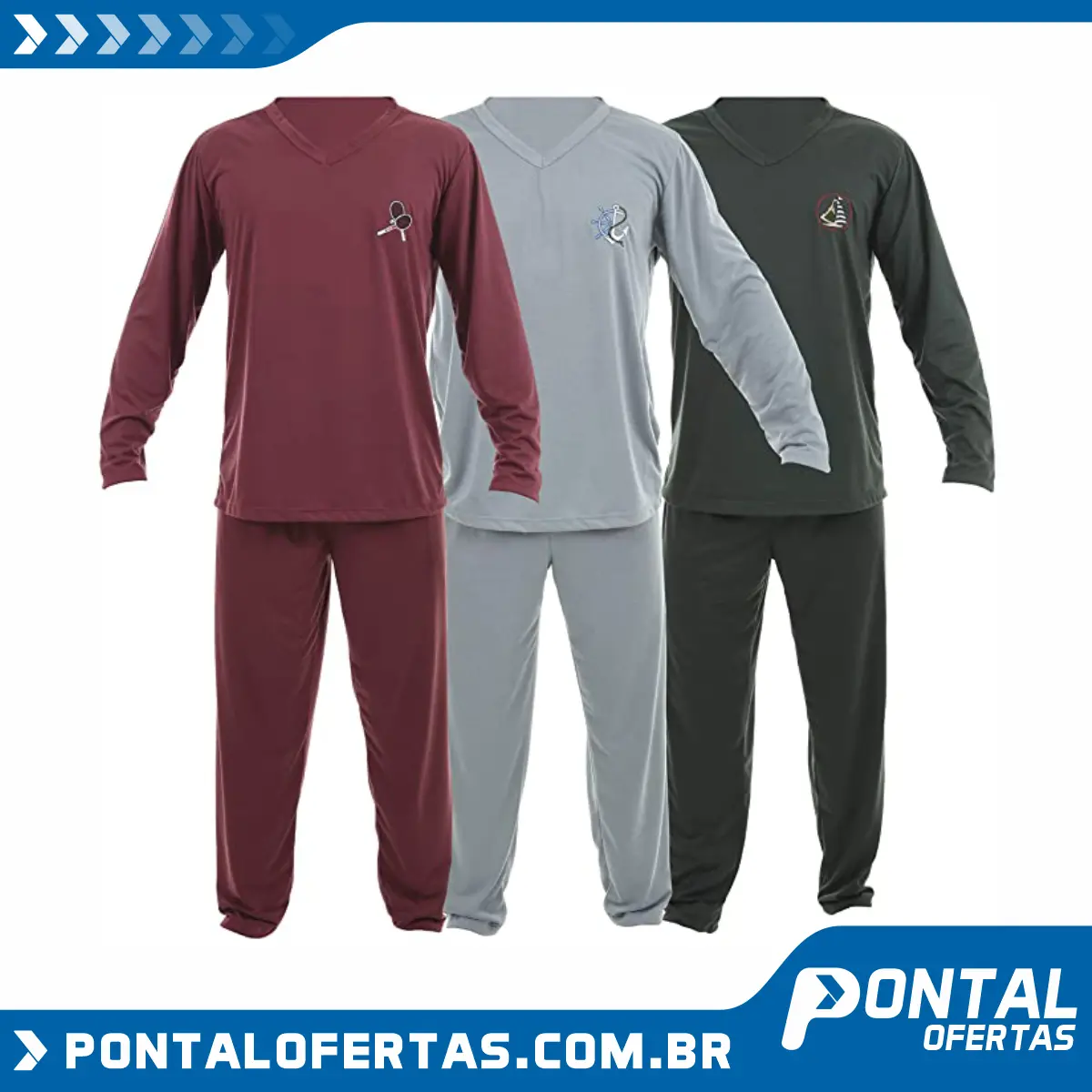Kit Com 3 Pijamas Longos Masculino Ayron 080 Liso - Cores Sortidas Kit Com 3 Pijamas Longos Masculino Ayron 080 Liso - Cores Sortidas
